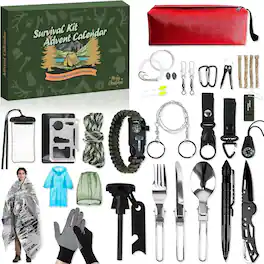 Dapper Styles - 2025 Advent Calendar Survival Kit - 24 Days Christmas Countdown Gift for Outdoor Adventure Camping Fishing Hunting - Default