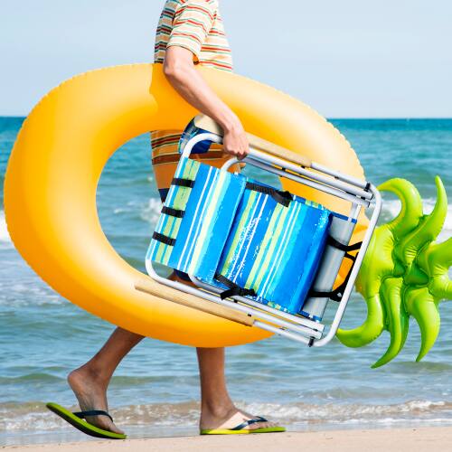 Alt View 7. Winado - 1PC 31in Portable Folding Beach Chairs with Headrest Adjustable 4-Position Backpack Foldable, Pillow for Outdoor Beach - Blue & Green Stripes.