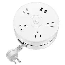 Cluzine - Round Portable Power Strip with Extension Cord, 2 USB Charging Ports, Travel-Friendly Power Outlet Adapter - White