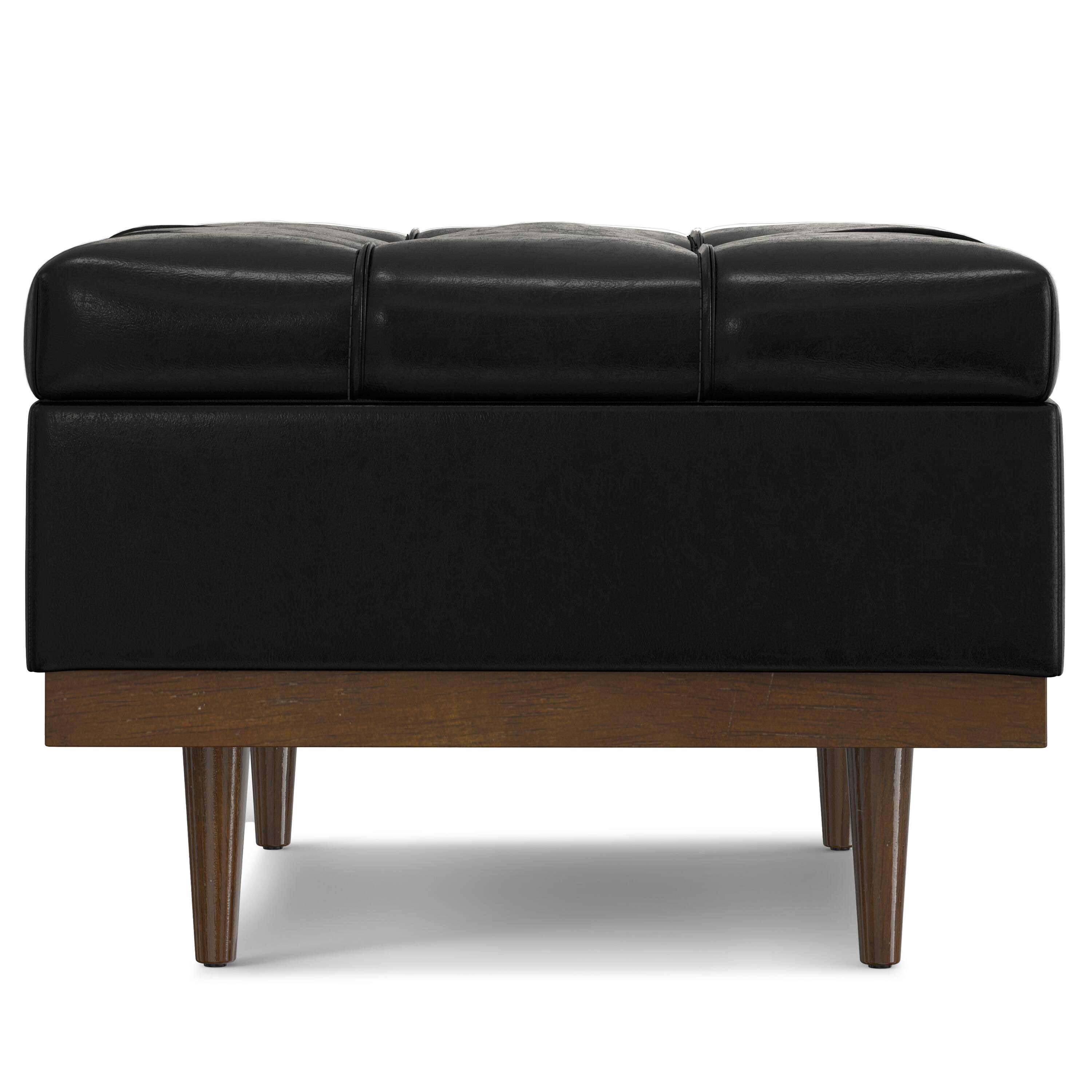 Alt View 1. Simpli Home - Mariah 34 inch Contemporary Rectangle Coffee Table Storage Ottoman in Midnight Black  PU Black faux leather, Assembled - Midnight Black.