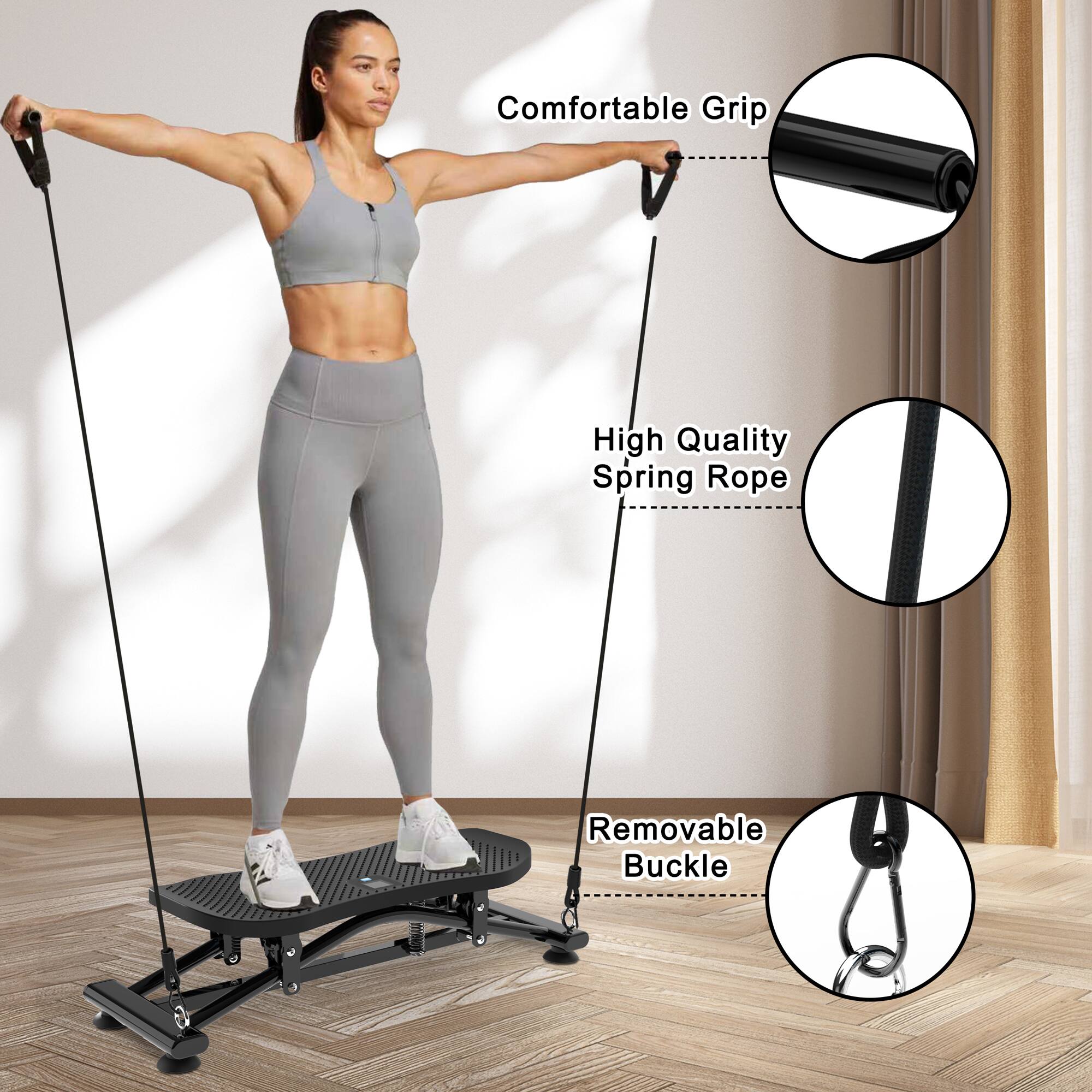 Comfortable Grip  
High Quality Spring Rope  
Removable Buckle