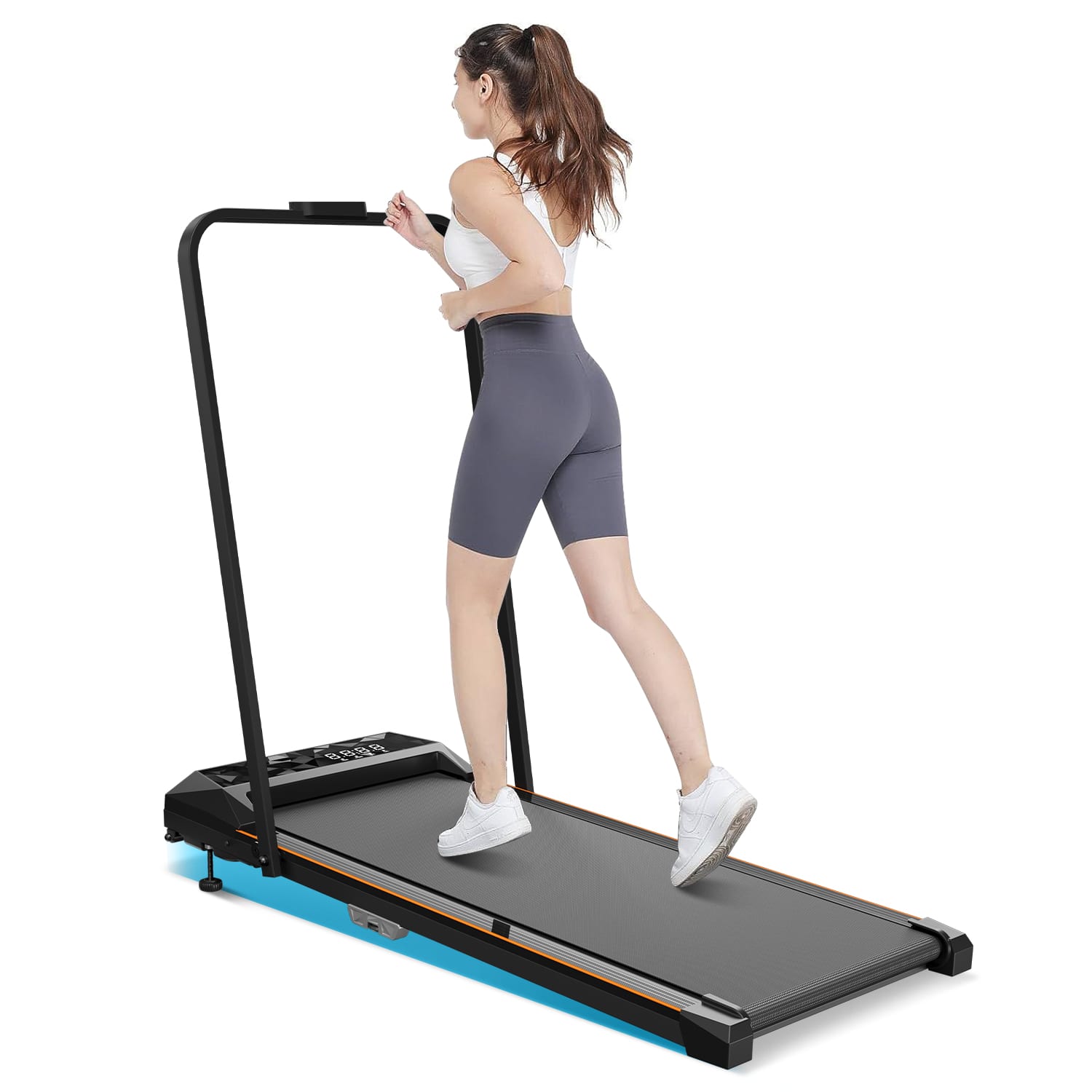 Front. KERDOM - 7.6 MPH Climbing Running Pad, Portable Under Desk Adjustable Incline Treadmill with Handrail Stroll Jogging, Office Gym - Black.