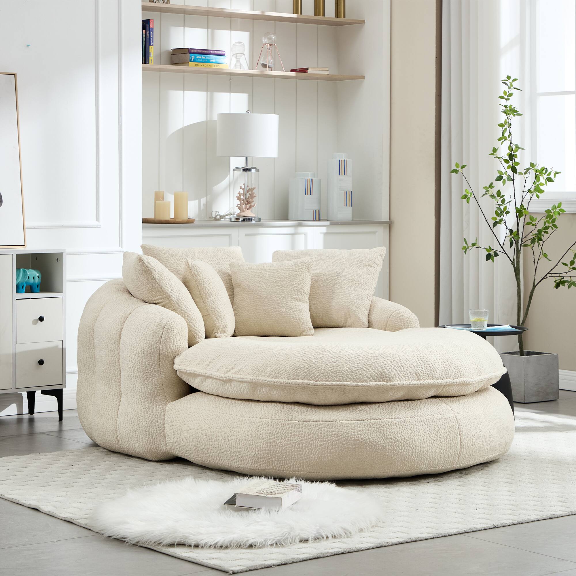 Alt View 10. GOODSILO - Oversized Oval Upholstered Bean Bag Sofa with Wrap-Around Backrest and Multiple Pillows for Ultimate Comfort - Beige.