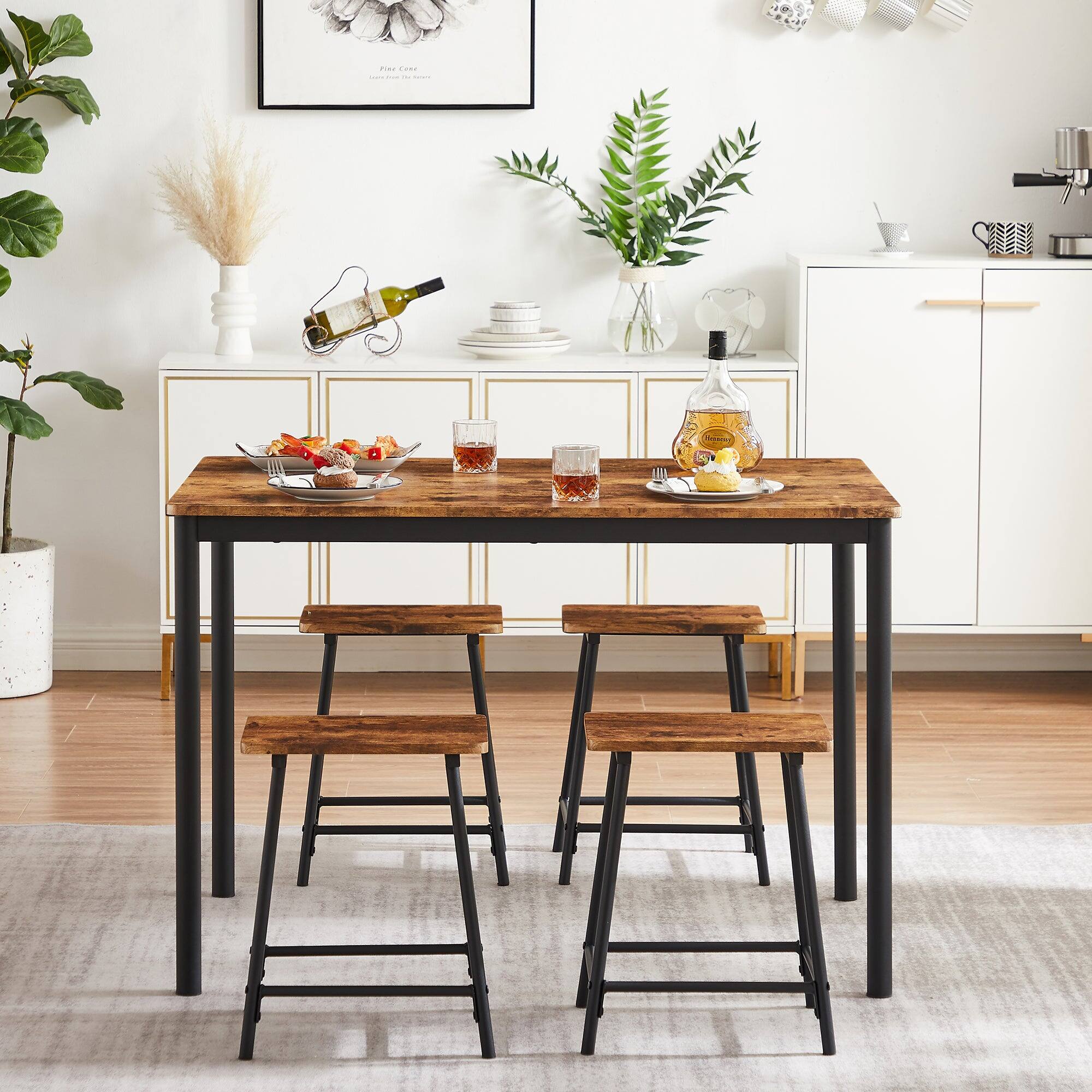 Vecelo Modern Industrial 4 Seat Dining Table Set with Space Saving ...