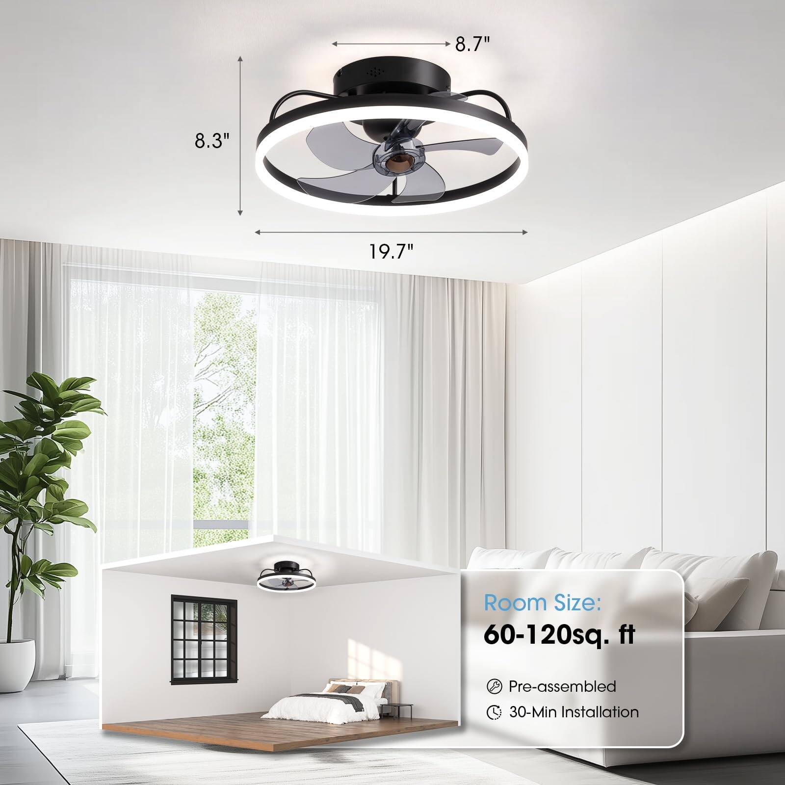 8.7"  
8.3"  
19.7"  

Room Size: 60-120 sq. ft  

Pre-assembled  
30-Min Installation