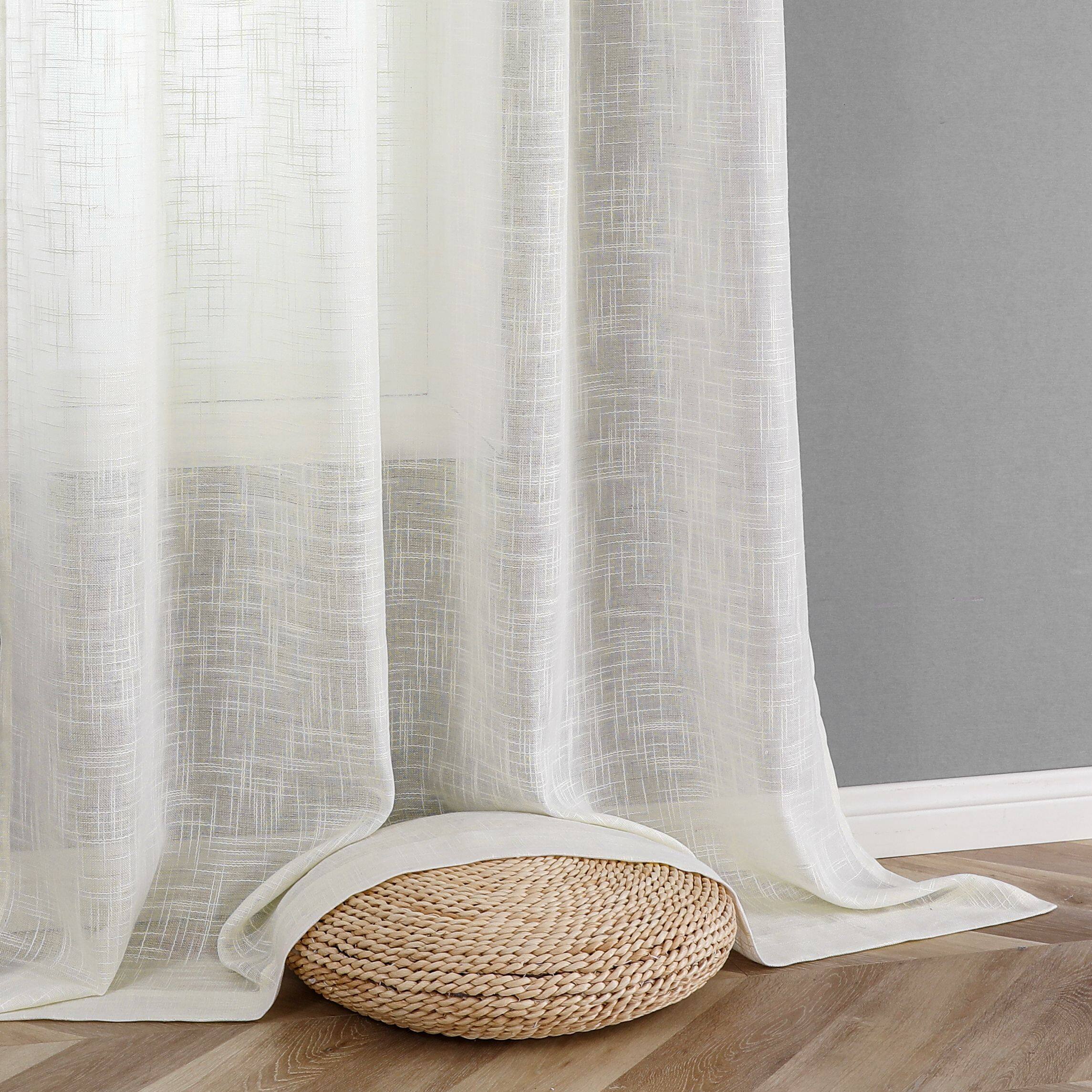 Back. Kate Aurora - Kate Aurora 2 Pack Lux Thread Premium Woven Grommet Top Sheer Curtain Panels - Beige - Beige.
