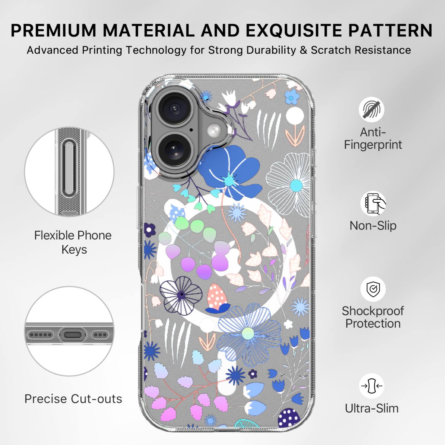 **PREMIUM MATERIAL AND EXQUISITE PATTERN**

Advanced Printing Technology for Strong Durability & Scratch Resistance

- Flexible Phone Keys
- Precise Cut-outs
- Anti-Fingerprint
- Non-Slip
- Shockproof Protection
- Ultra-Slim