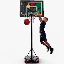 Hurtle - SereneLife Adjustable Kids Basketball Hoop with Wheels, Portable Indoor & Outdoor Basketball Goal - Green