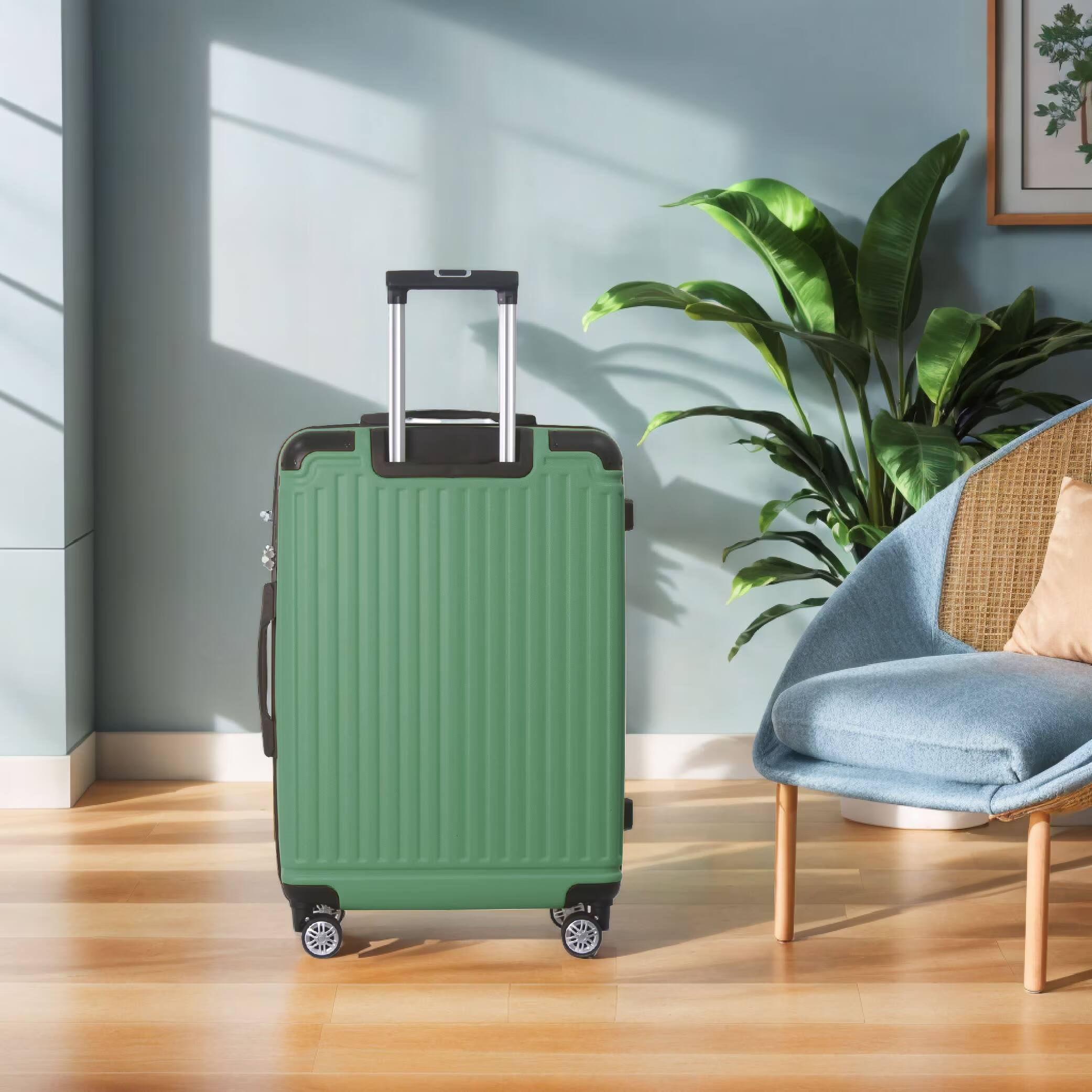 Alt View 5. Bestier - 3-Piece ABS Hardshell Luggage Set (20”/24”/28”) with TSA Lock, Silent Spinner Wheels & Telescopic Handle - Green.