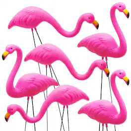 Joyfy - 6 Pack Small Flamingo Yard Ornaments with Metal Legs, 17" Plastic Lawn Statues for Outdoor Garden Decor - Pink