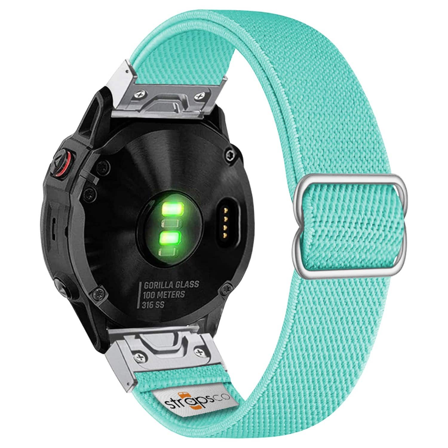 StrapsCo - Nylon Stretch Band QuickFit 22 Watch Strap For Garmin Fenix 5 & 5 Plus - Mint (Silver Adapter)