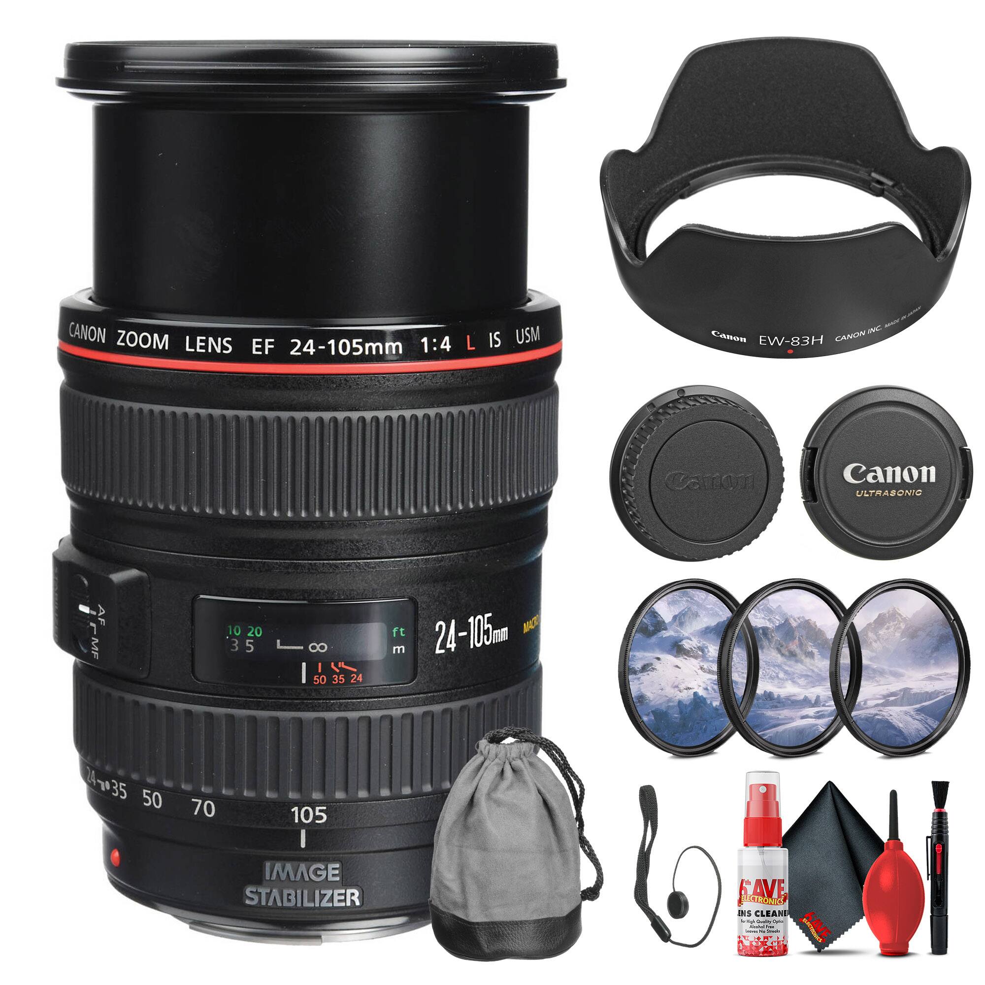 CANON ZOOM LENS EF 24-105mm 1:4 L IS USM  
CANON EW-83H  
CANON ULTRASONIC AF/MF  
IMAGE STABILIZER  
SAVE LORONID DIS CLEARE