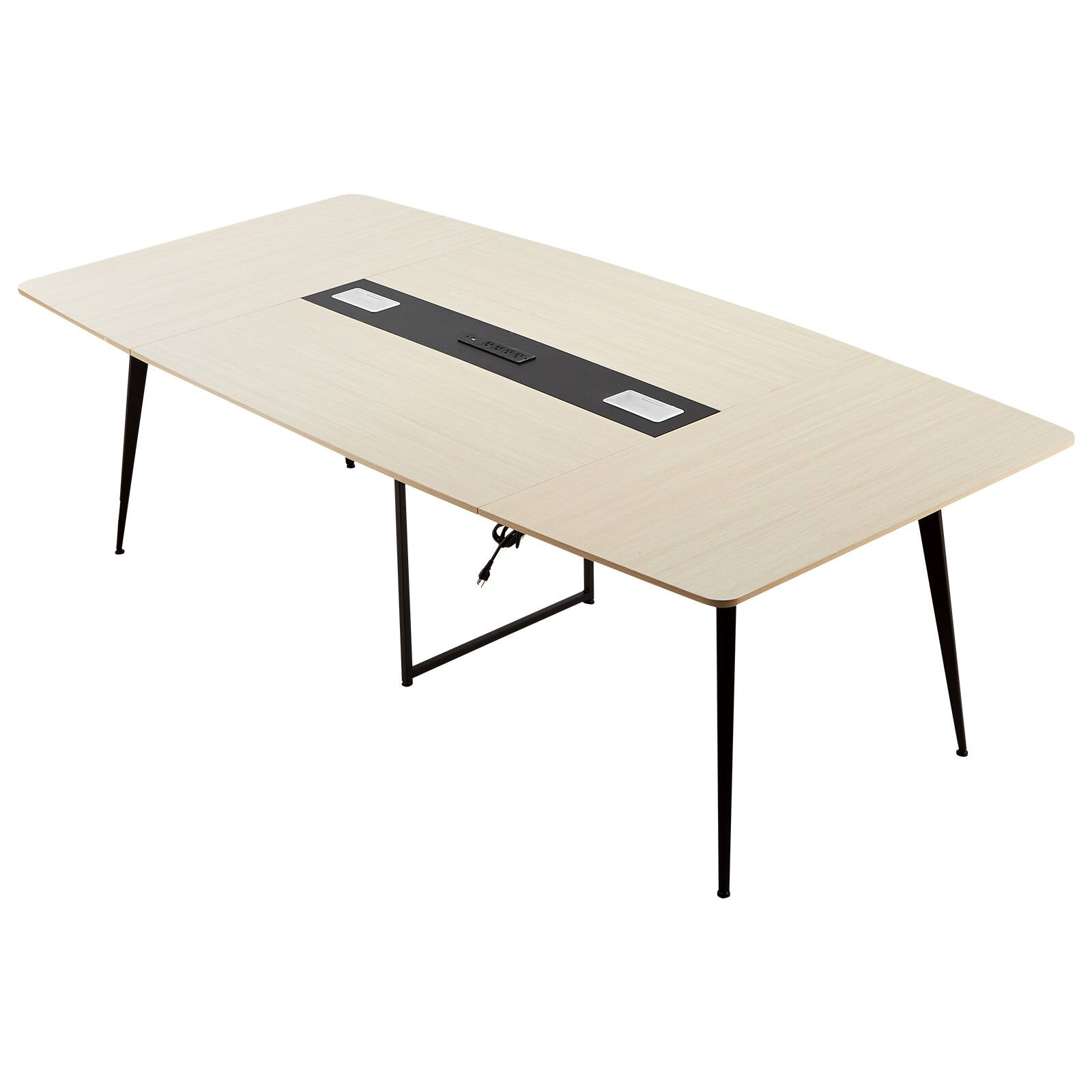 Alt View 5. VEVOR - 8 ft Boat-Shaped Conference Table with Charging Station, Modern Office Meeting Desk for 10 People, Durable Metal Legs - Natural wood color.