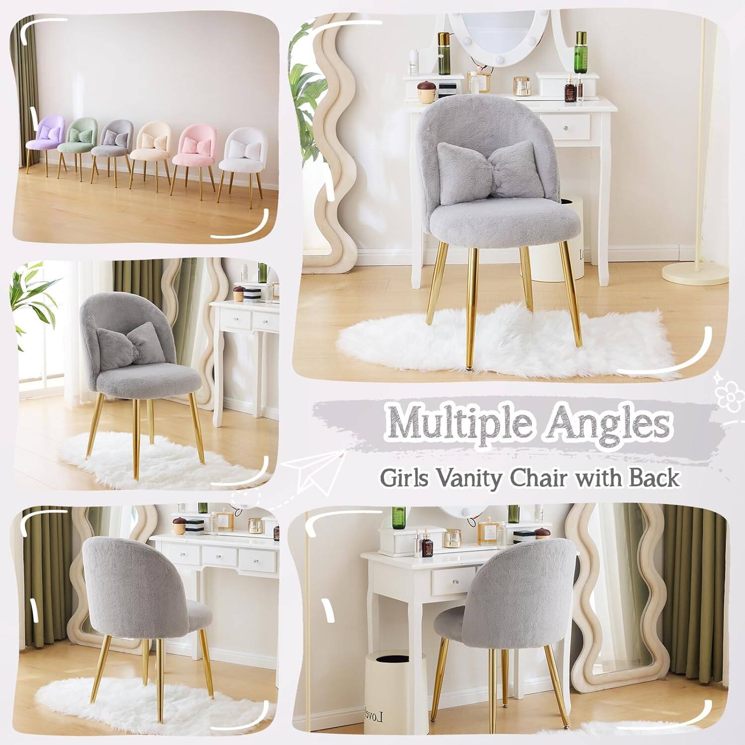 Multiple Angles Girls Vanity Chair with Back