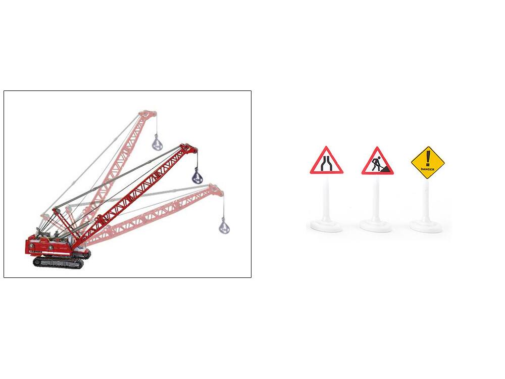 Alt View 1. SIKU - Heavy Haulage Transporter Green and Liebherr Cable Excavator Red with Wrecking Ball and Signs 1/87 (HO) Diecast Models - Green.