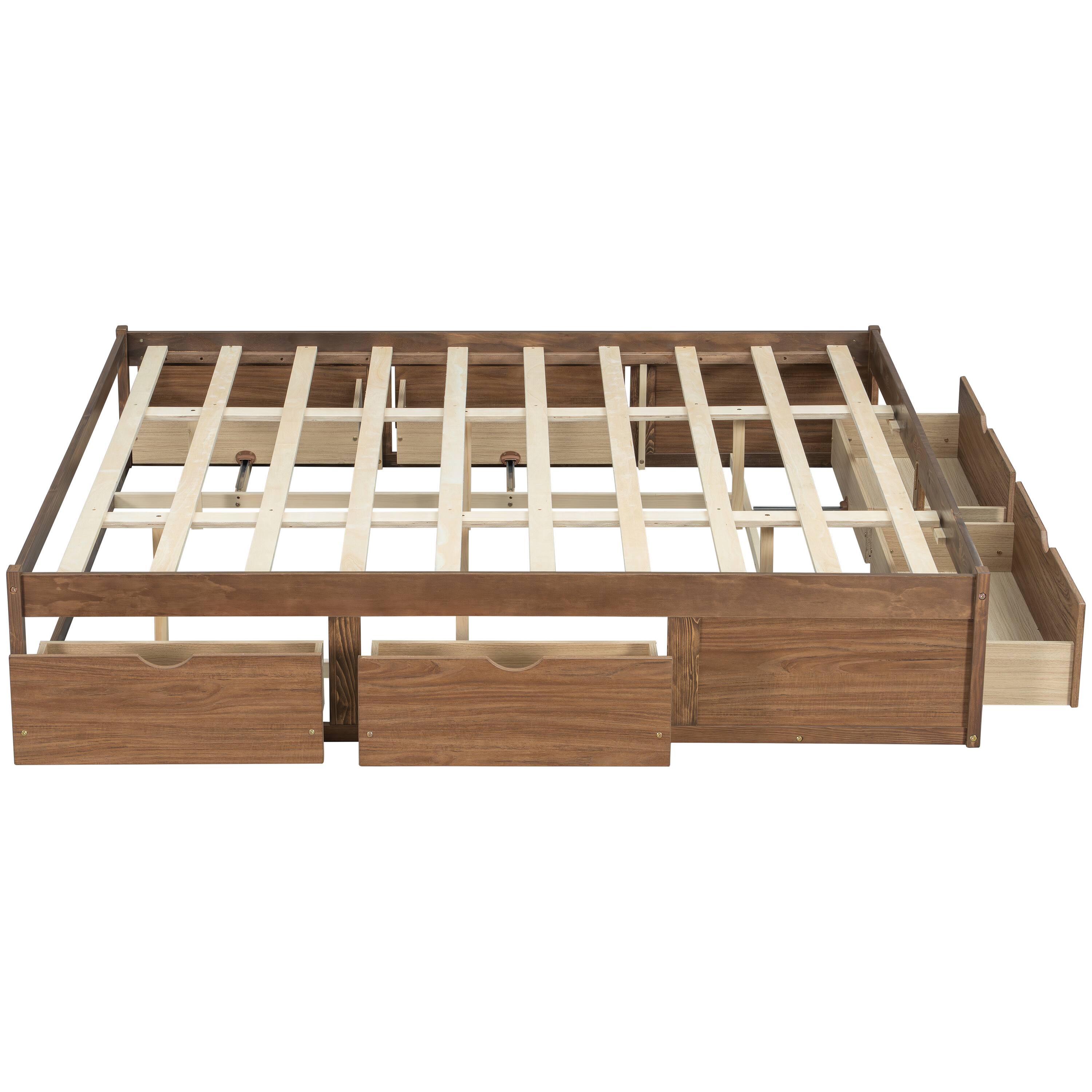 Back. Whisen - Storage Platform Bed with 6 Spacious Pull-Out Drawers for Bedroom - Light Walnut.