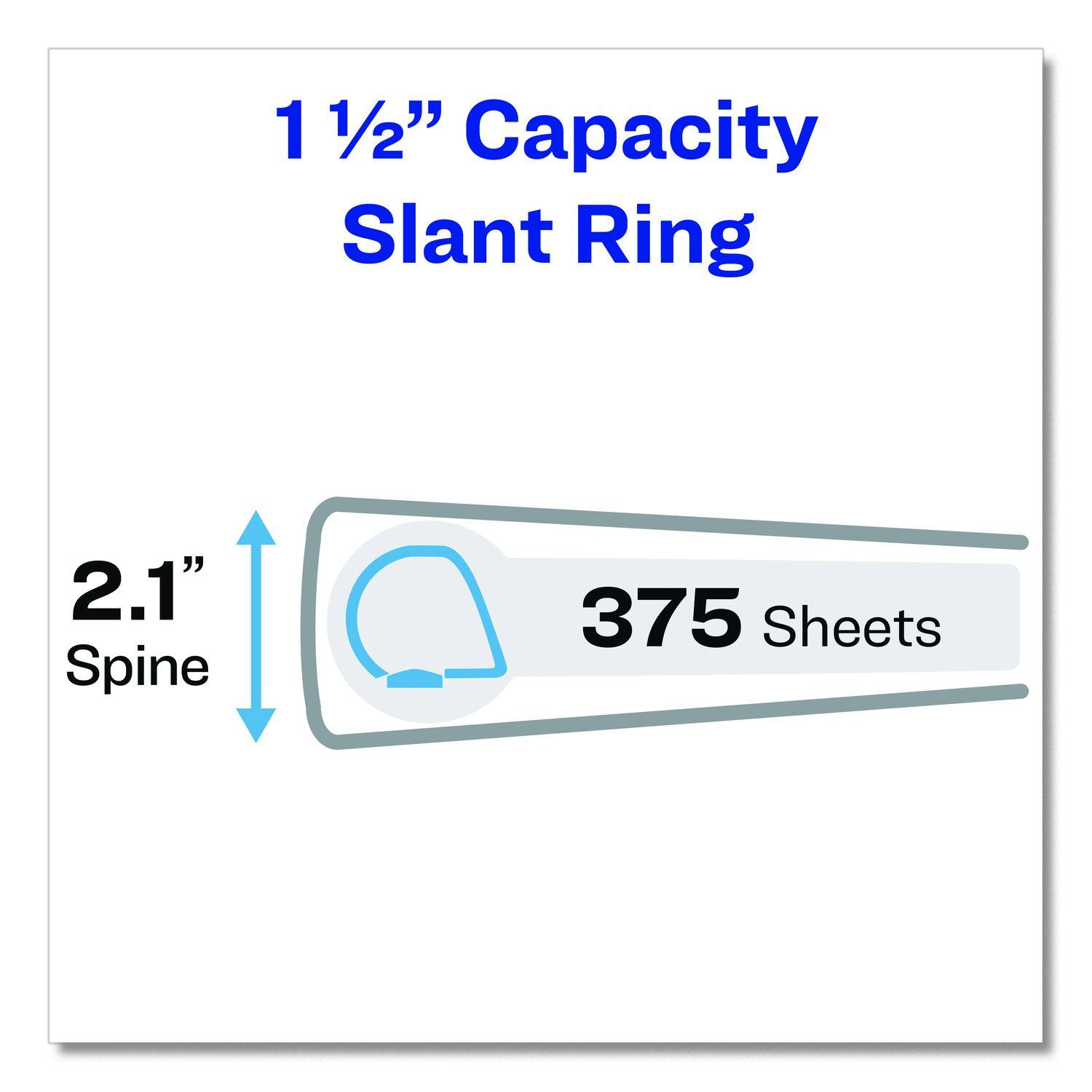 1 1/2" Capacity Slant Ring  
2.1" Spine  
375 Sheets