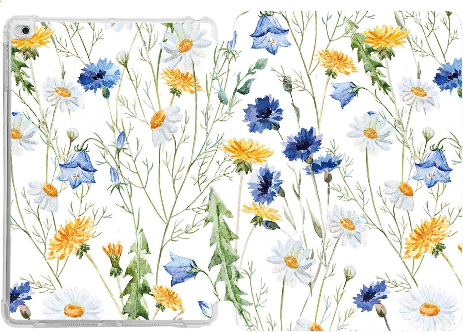 Alt View 4. DuraSafe Cases - iPad 9.7" 6th/5th Gen & Air 2/Air 1 Slim Printed Folio with Auto Sleep/Wake A1474 A1475 A1476 A1566 A1567 A1822 A1823 - Blue & Yellow Flowers.