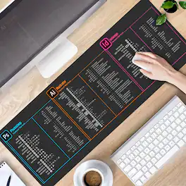 Designfullprint - Designer Photoshop Shortcuts Mouse Pad – Large Desk Mat for Beginner Photographers & Photo Editors - Multicolor