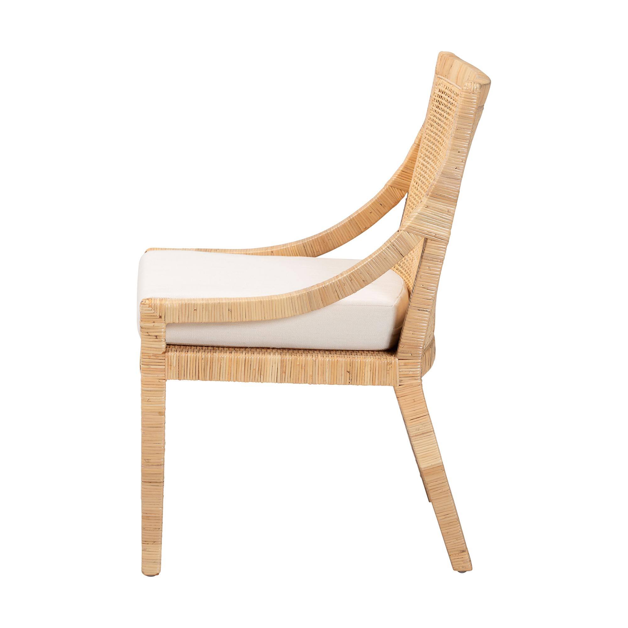 Left. bali & pari - Alexis Natural Rattan Dining Chair - Handcrafted Wingback Accent Chair with Woven Back and Removable Seat Cushion - Light Honey.