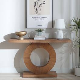 GOODSILO - Modern Minimalist Wooden Console Table with Circular Base - Elegant Decorative Accent for Entryway and Living Room - Multi