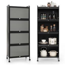 Costway - 5-Tier Kitchen Baker's Rack Storage Cabinet Mobile Microwave Stand Flip-up Doors - Black