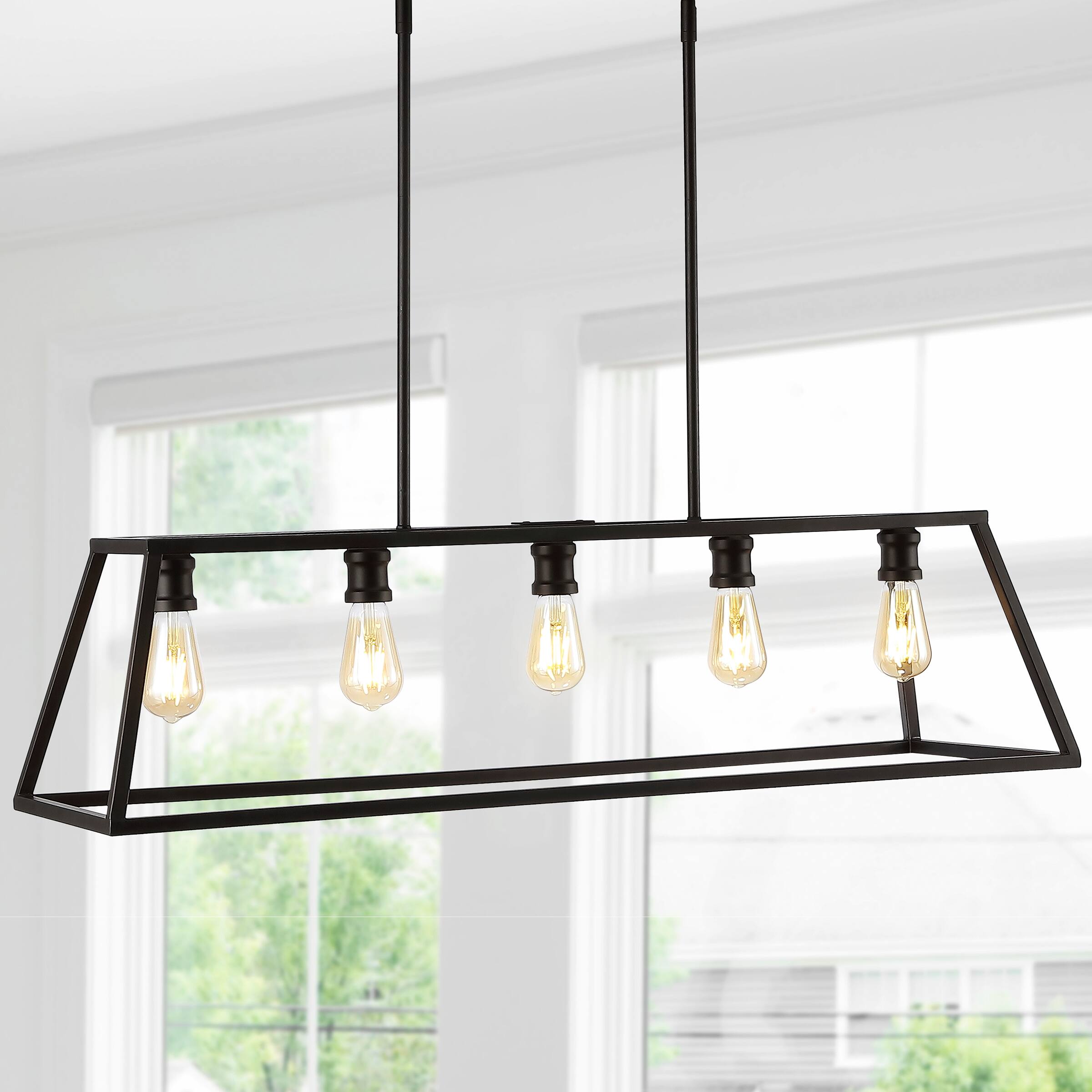 Alt View 1. Jonathan Y - Floyd 38" 5-Light Adjustable Iron Farmhouse Vintage LED Dimmable Pendant, Oil Rubbed Bronze - Oil Rubbed Bronze.
