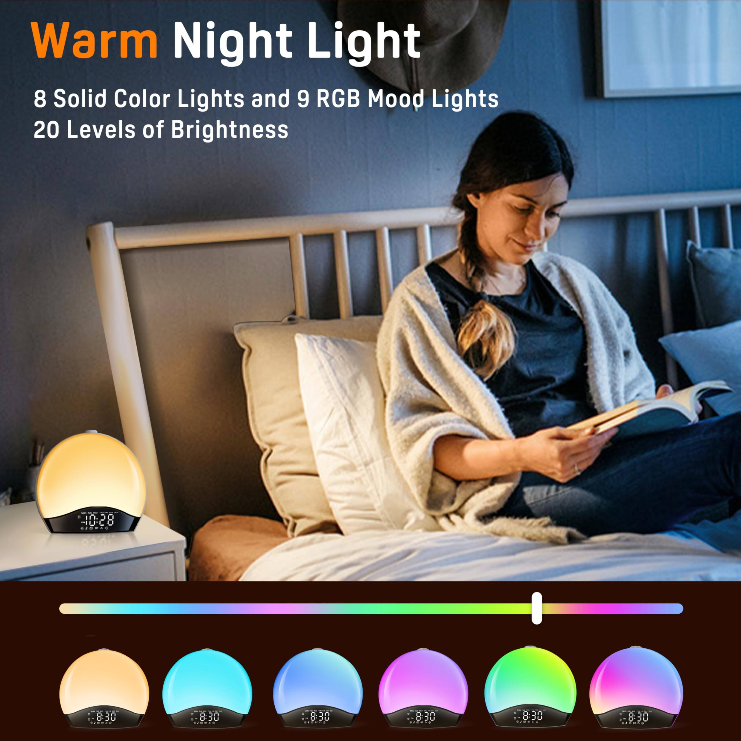 Warm Night Light

8 Solid Color Lights and 9 RGB Mood Lights

20 Levels of Brightness