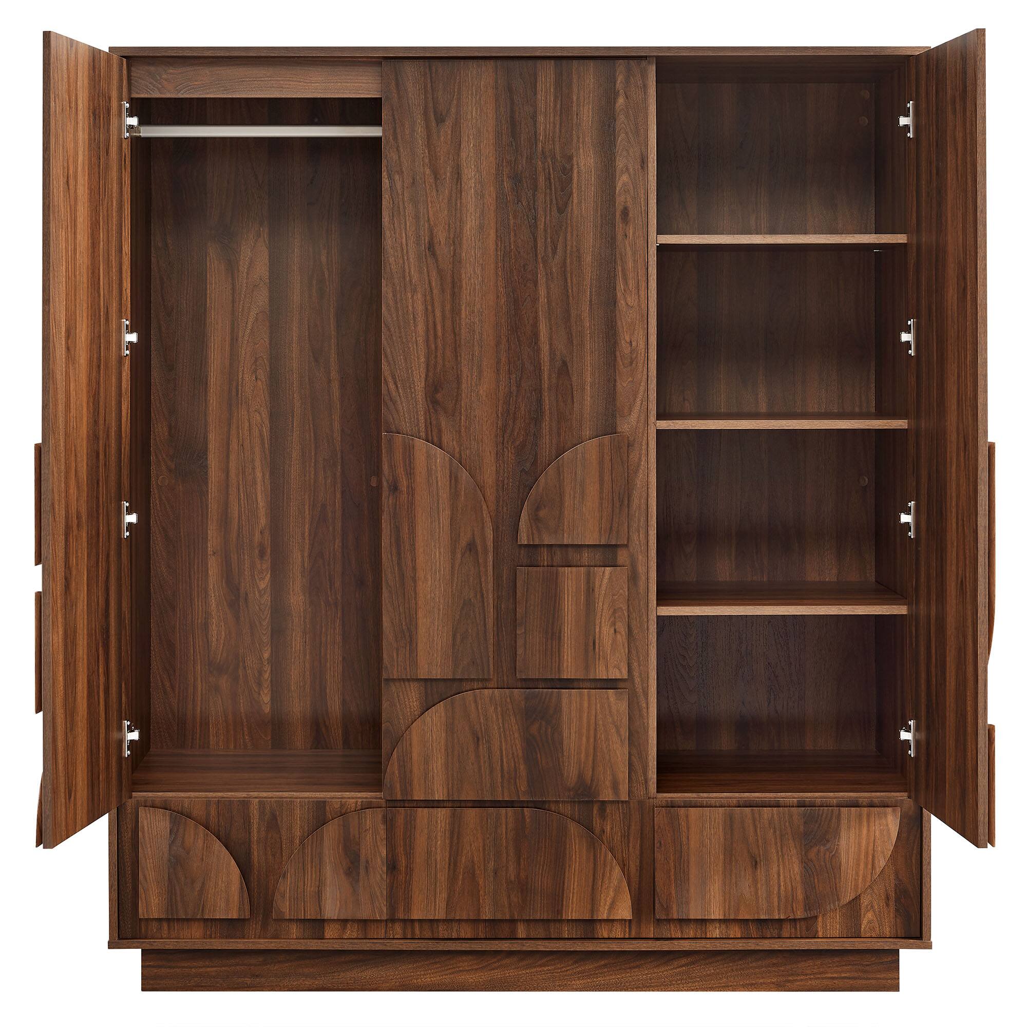 Alt View 6. Modway - Bulwark 3-Door Wardrobe Closet by Modway - Walnut.