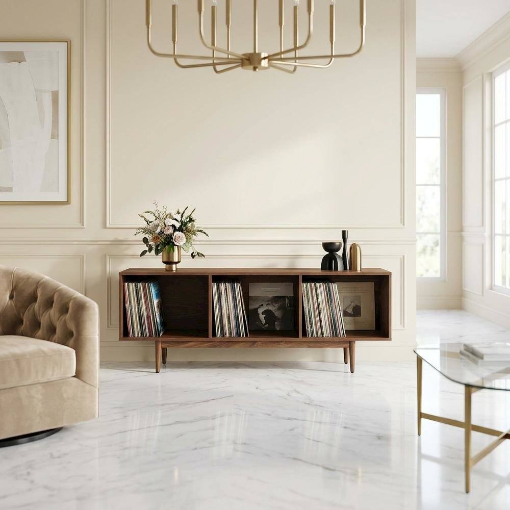 Alt View 4. FurniFact - Large vinyl storage console with sturdy construction and versatile design - Walnut.