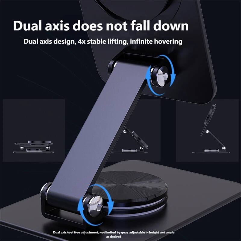 Dual axis does not fall down  
Dual axis design, 4x stable lifting, infinite hovering  
Dual axis tool free adjustment, not limited by gear, adjustable in height and angle as desired