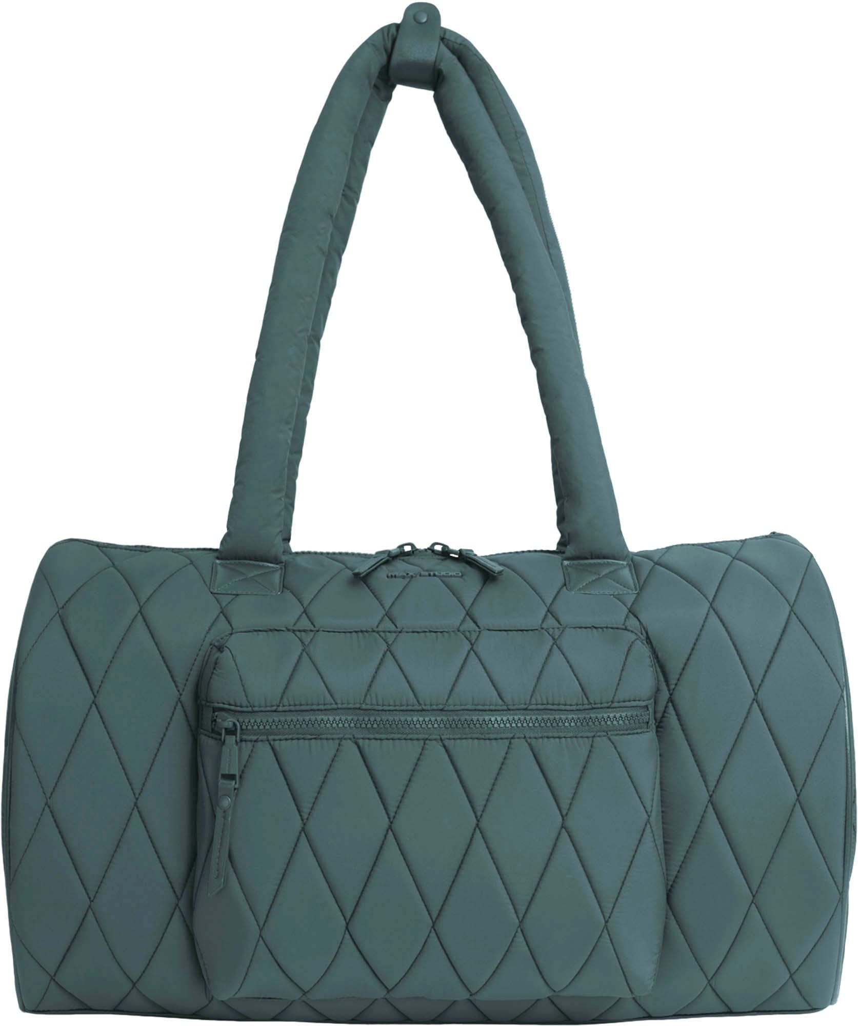 Angle. Max Studio - 20-Inch Large Nylon Diamond-Quilted Roll-Front Duffle Bag - 001-BLACK.