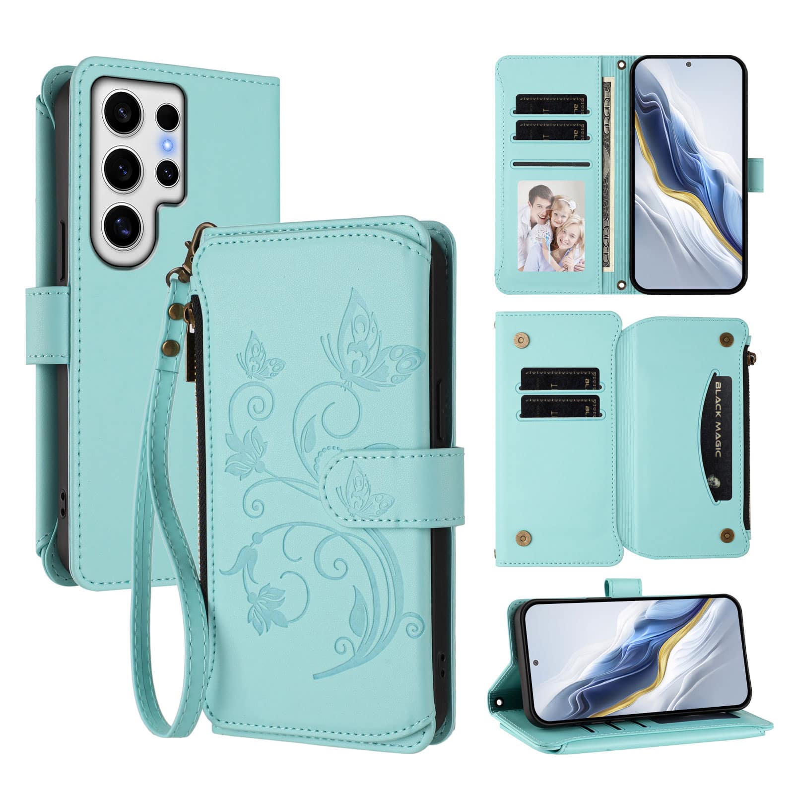 Dteck - Crossbody Wallet Case for Samsung Galaxy S24 Ultra,Embossed Butterfly Flower Folio Cover with Zipper Pocket+Strap - Green price history on PriceWatchPro