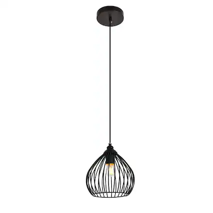Front. Living District - Sayer Collection Pendant D7.9 H8.9 Lt:1 Black Finish - Black.