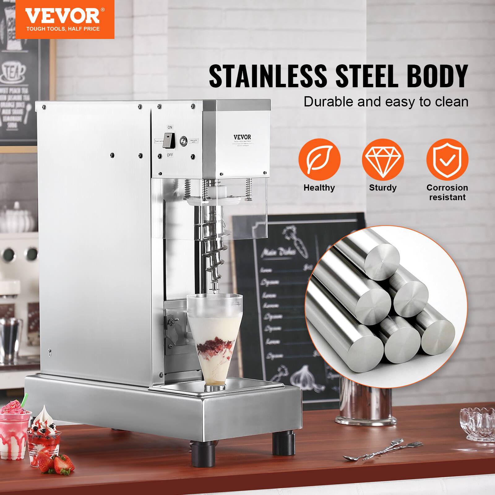VEVOR TOUGH TOOLS, HALF PRICE

STAINLESS STEEL BODY
Durable and easy to clean

Healthy
Sturdy
Corrosion resistant