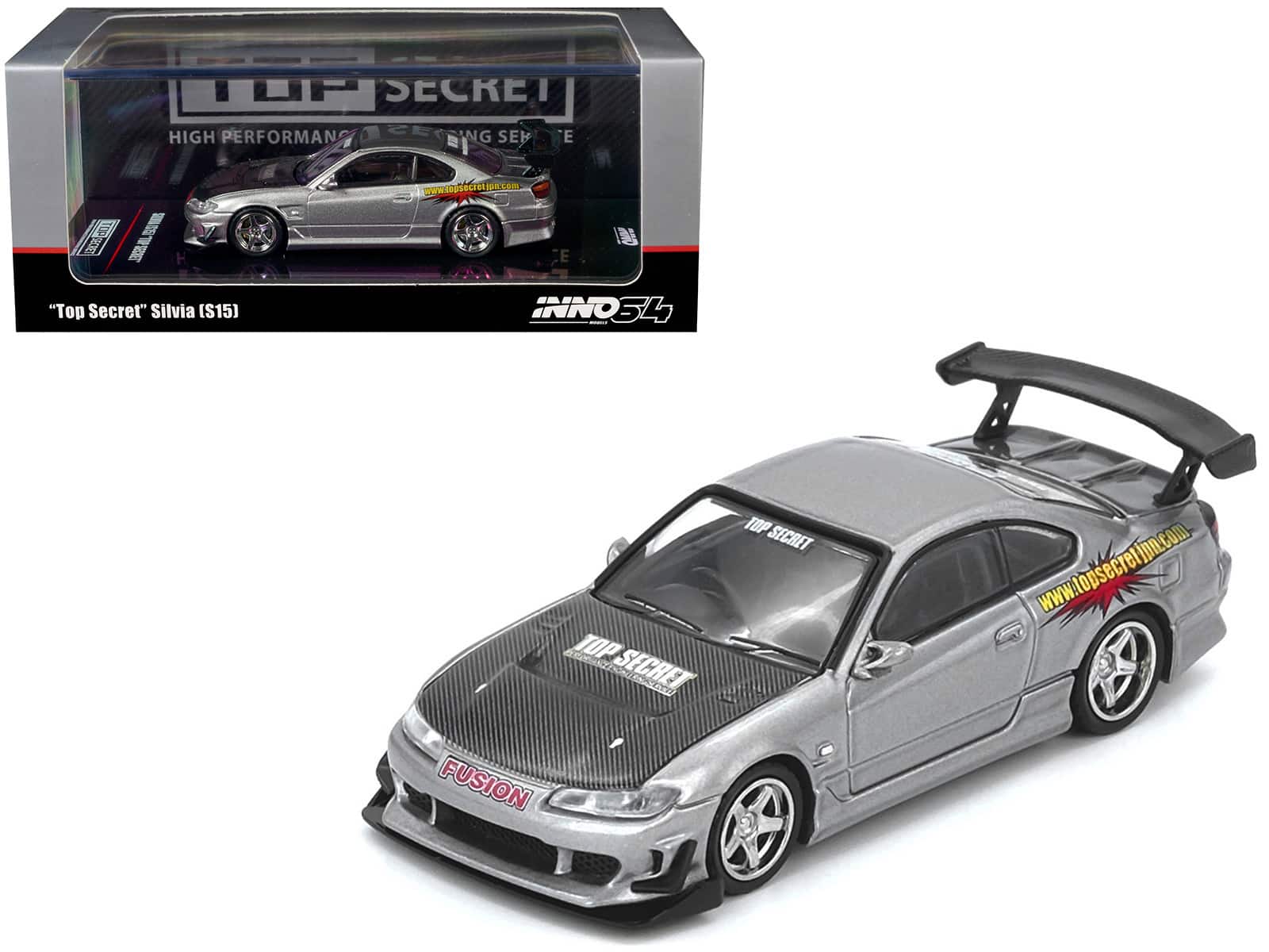 "Nissan ""Top Secret"" Silvia (S15) RHD (Right Hand Drive) Silver Metallic with Carbon Hood 1/64 Model Car by Inno Models" price history on PriceWatchPro