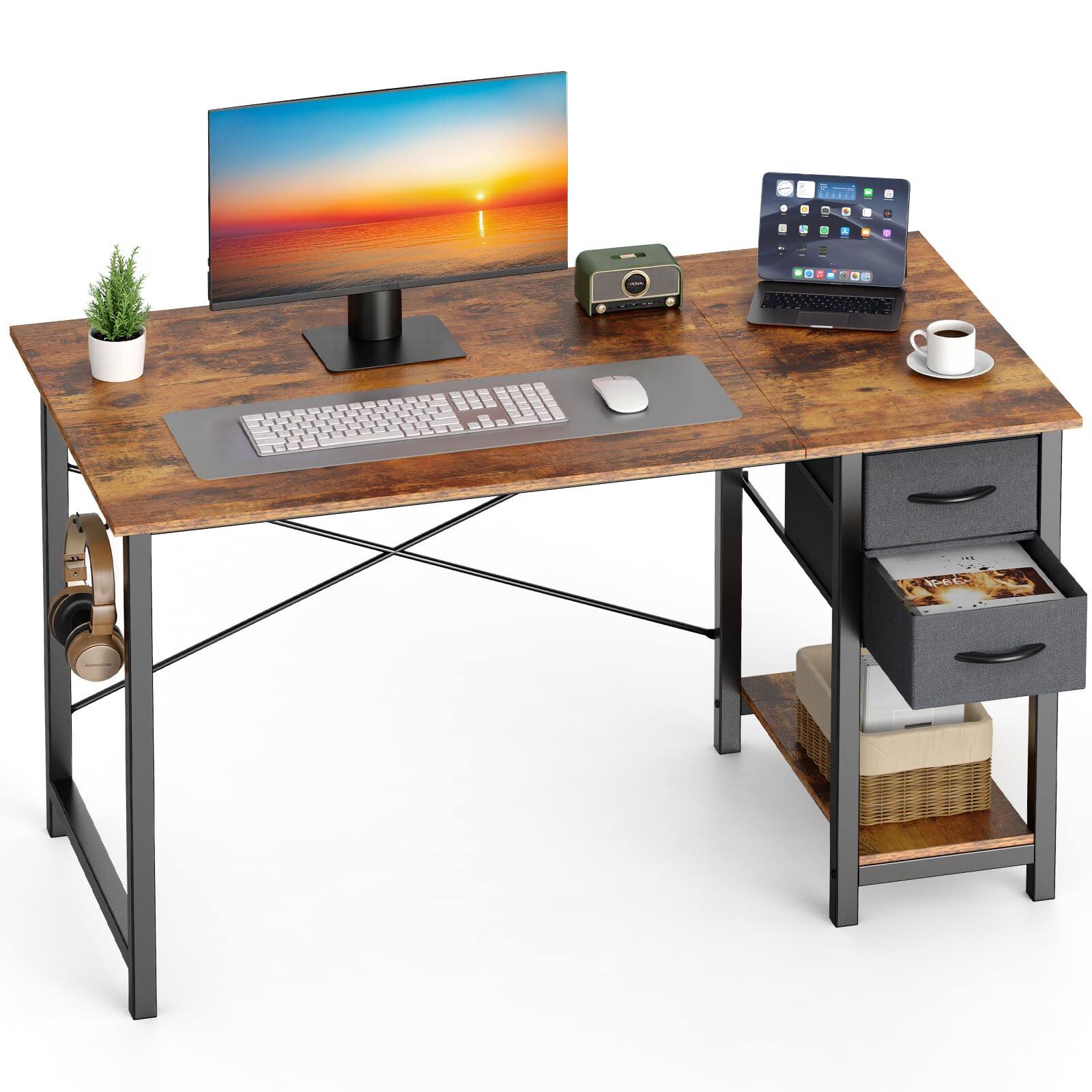 Front. Stylel Star - Sweetcrispy 40 Inch Computer Desk with Drawers for Home Office, Writing Desk with X-Shaped Reinforcement, Wood Table ... - Default.