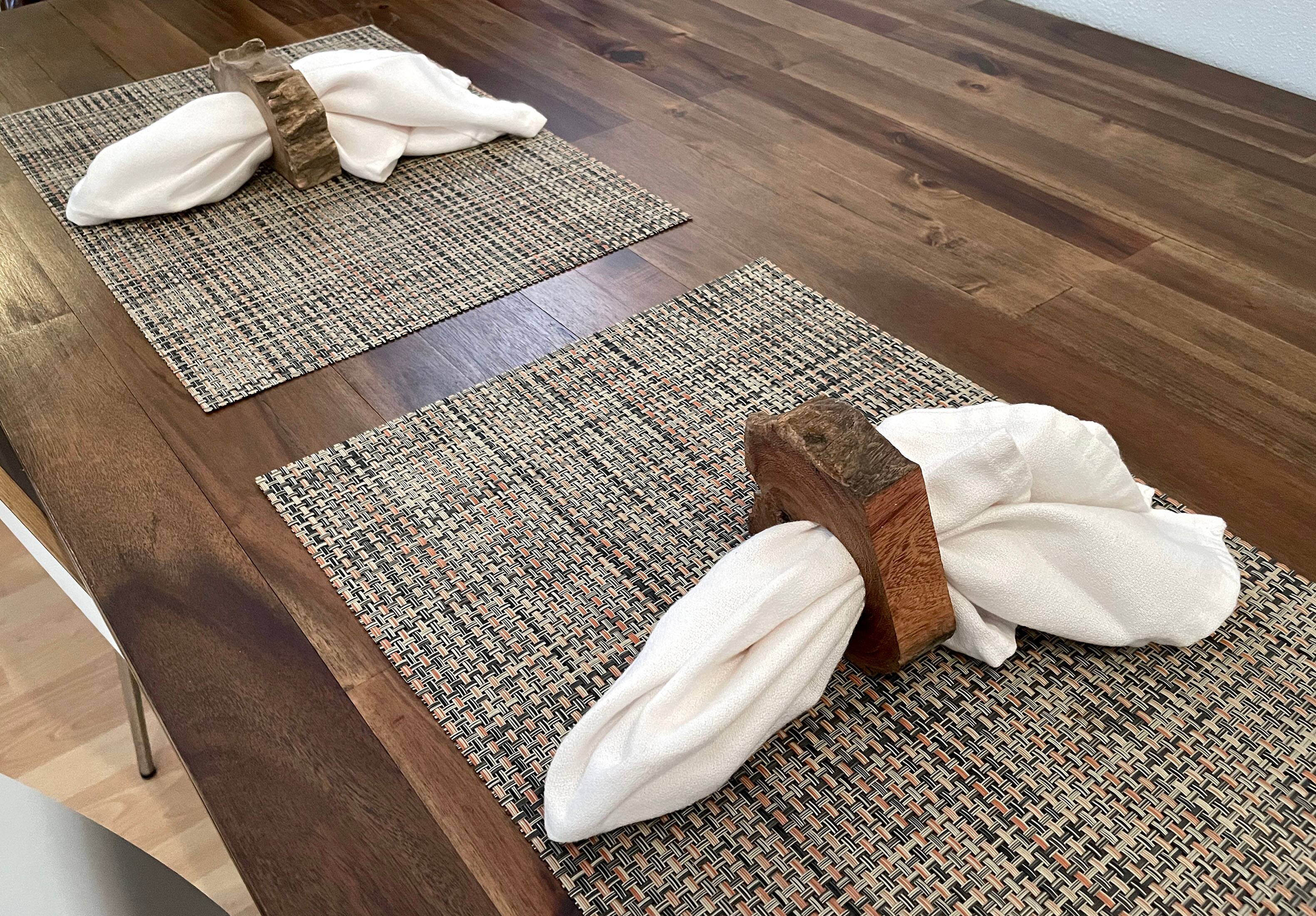 Alt View 5. Zeckos - Set of 8 Hand Crafted Natural Acacia Wood Slice Napkin Rings - Brown.