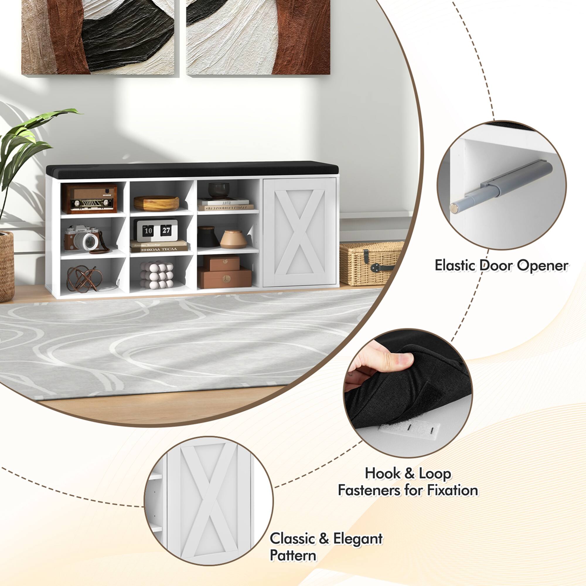 A 10 27 -  2 ................. | X Elastic Door Opener Hook & Loop Fasteners for Fixation X Pattern Classic & Elegant