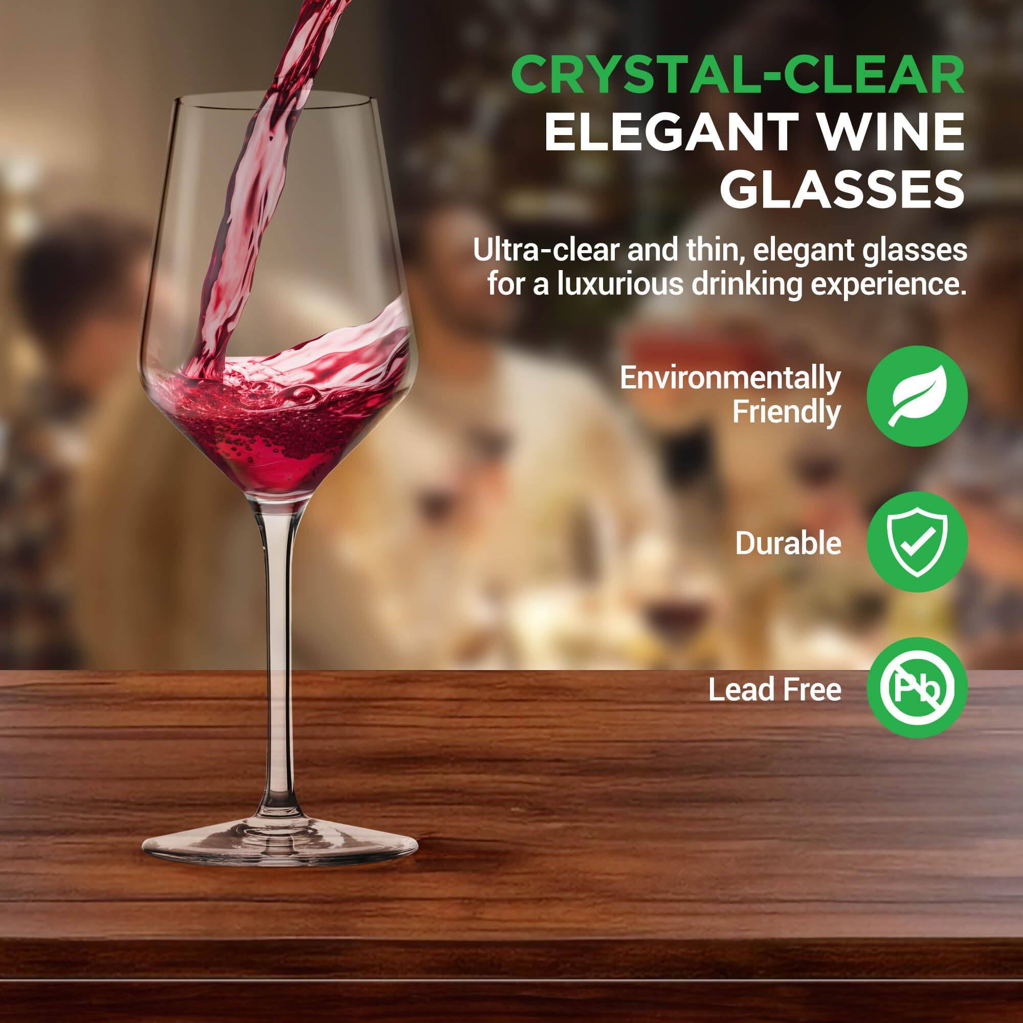 CRYSTAL-CLEAR ELEGANT WINE GLASSES

Ultra-clear and thin, elegant glasses for a luxurious drinking experience.

Environmentally Friendly

Durable

Lead Free