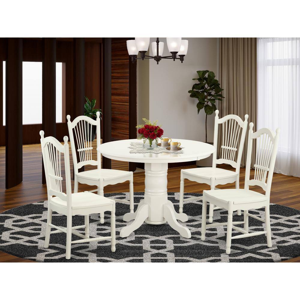 Back. East West Furniture - 5 PC dinette set for 4-Dining Table and 4 Dining Chairs - Linen White.