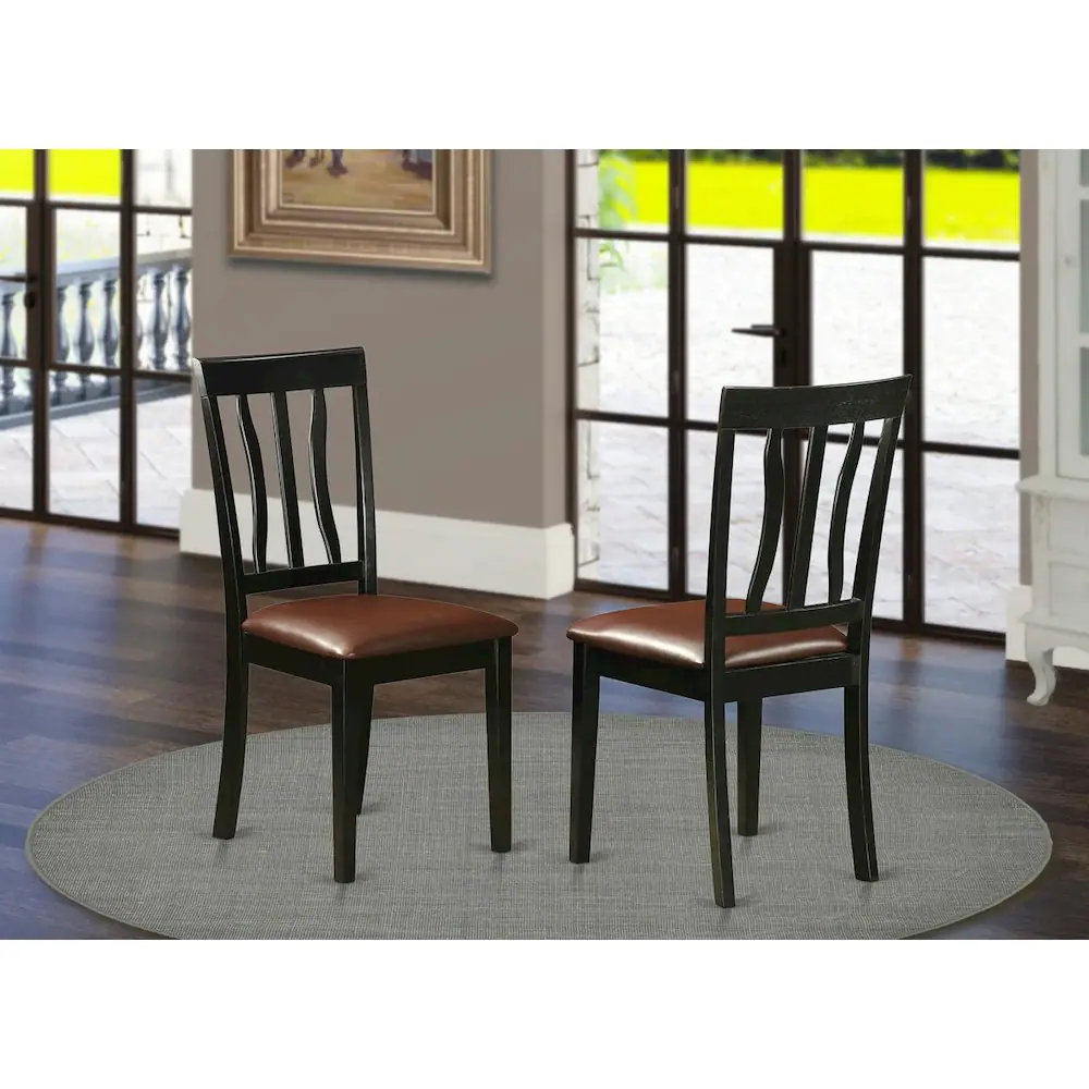 Alt View 4. East West Furniture - Antique Dining Room Chairs - Faux Leather Upholstered Wooden Chairs - Black & Cherry.