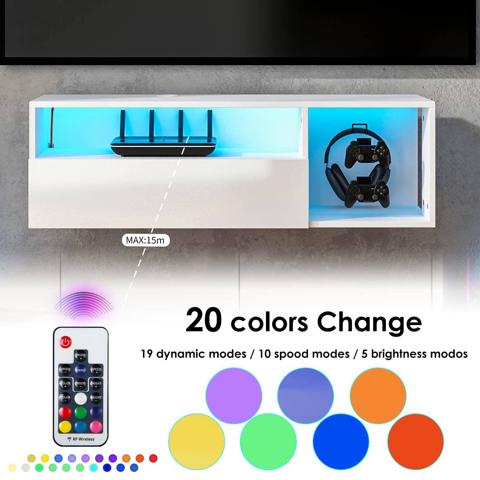 MAX: 15m  
20 colors Change  
19 dynamic modes / 10 speed modes / 5 brightness modes  
RF Wireless