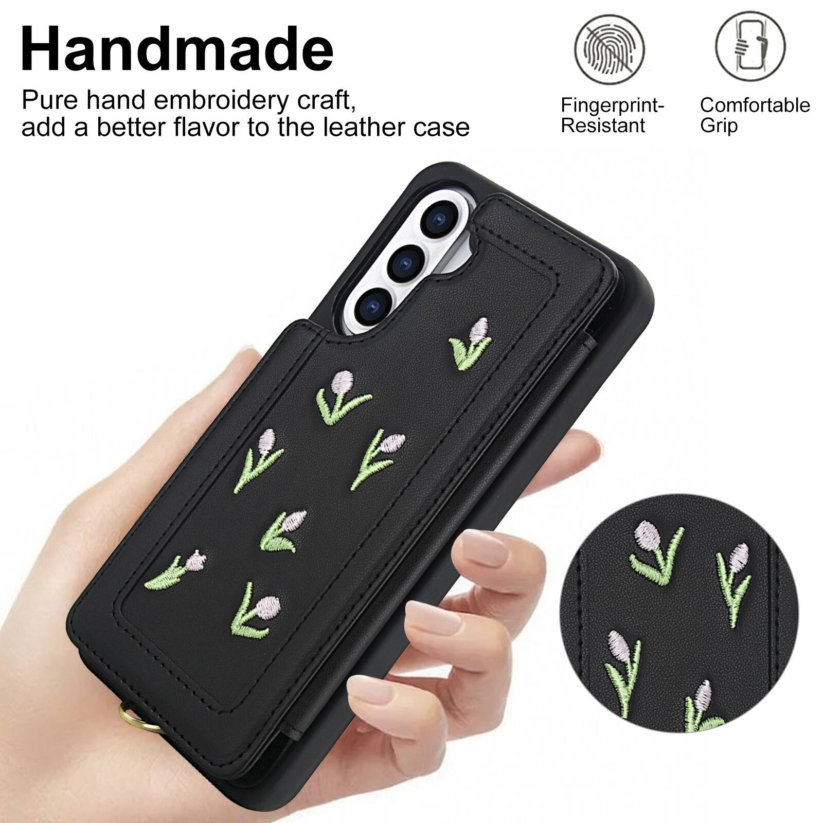 Handmade Pure hand embroidery craft, add a better flavor to the leather case

3 Fingerprint- Comfortable Resistant Grip