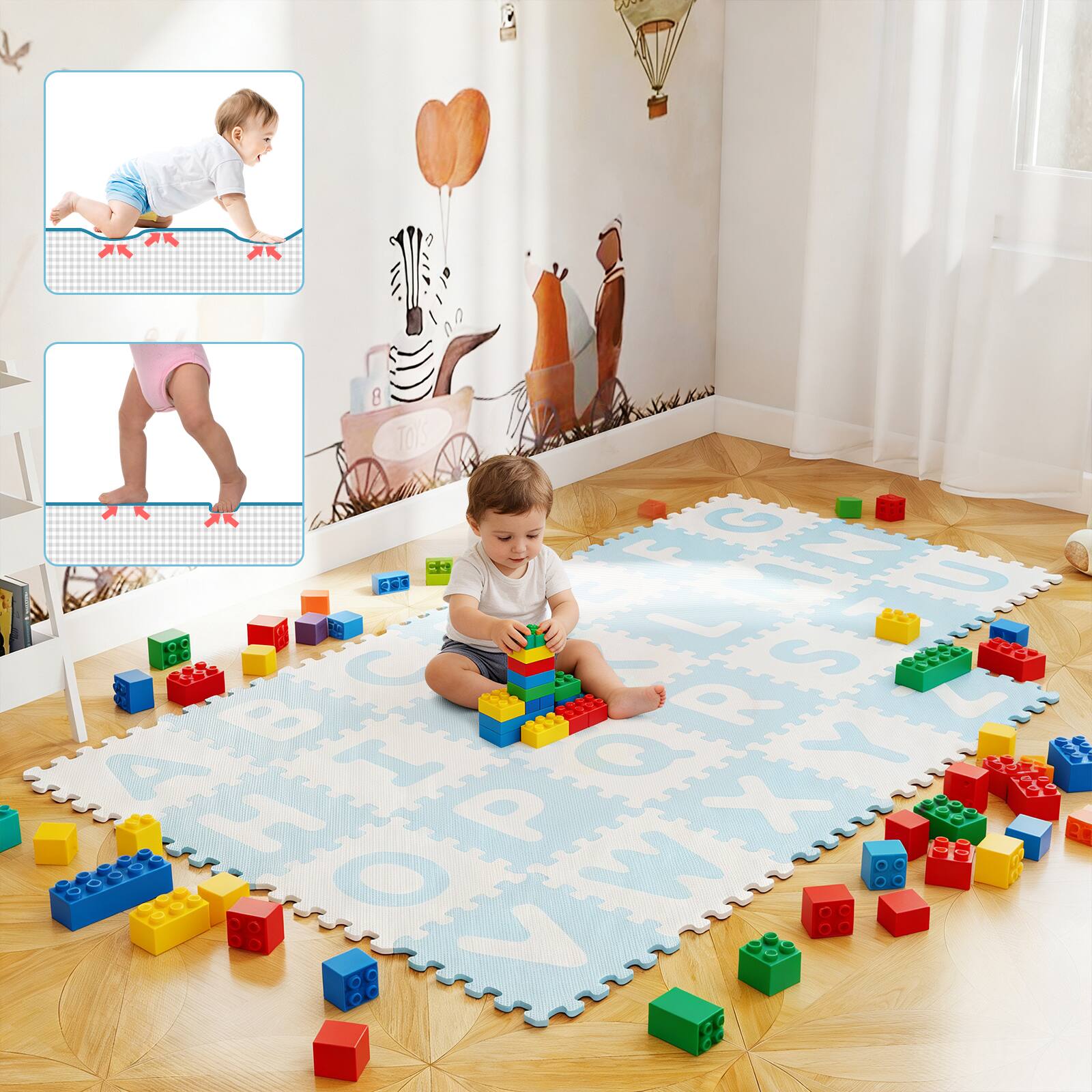 Alt View 1. Gymax - Gymax 26 PCS 12 5'' x 12 5'' Interlocking ABC Play Mats w/Detachable Letters for Kids Blue & White - Blue.