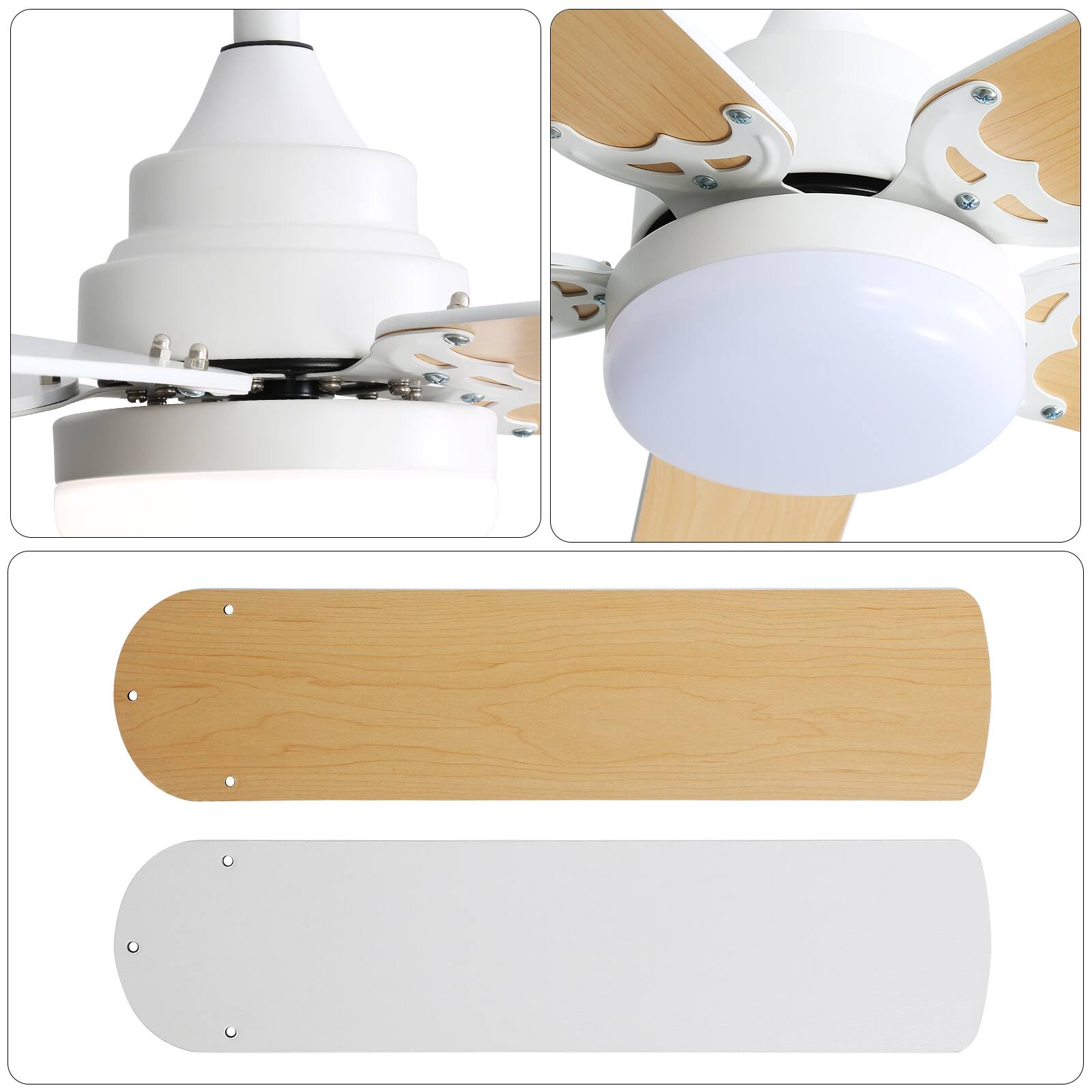 Angle. Sofucor - 42'' Dual Color Blade Ceiling Fans with Lights and Remote Modern Dimmable LED Ceiling Fan for Bedroom Living Room Patio - White.