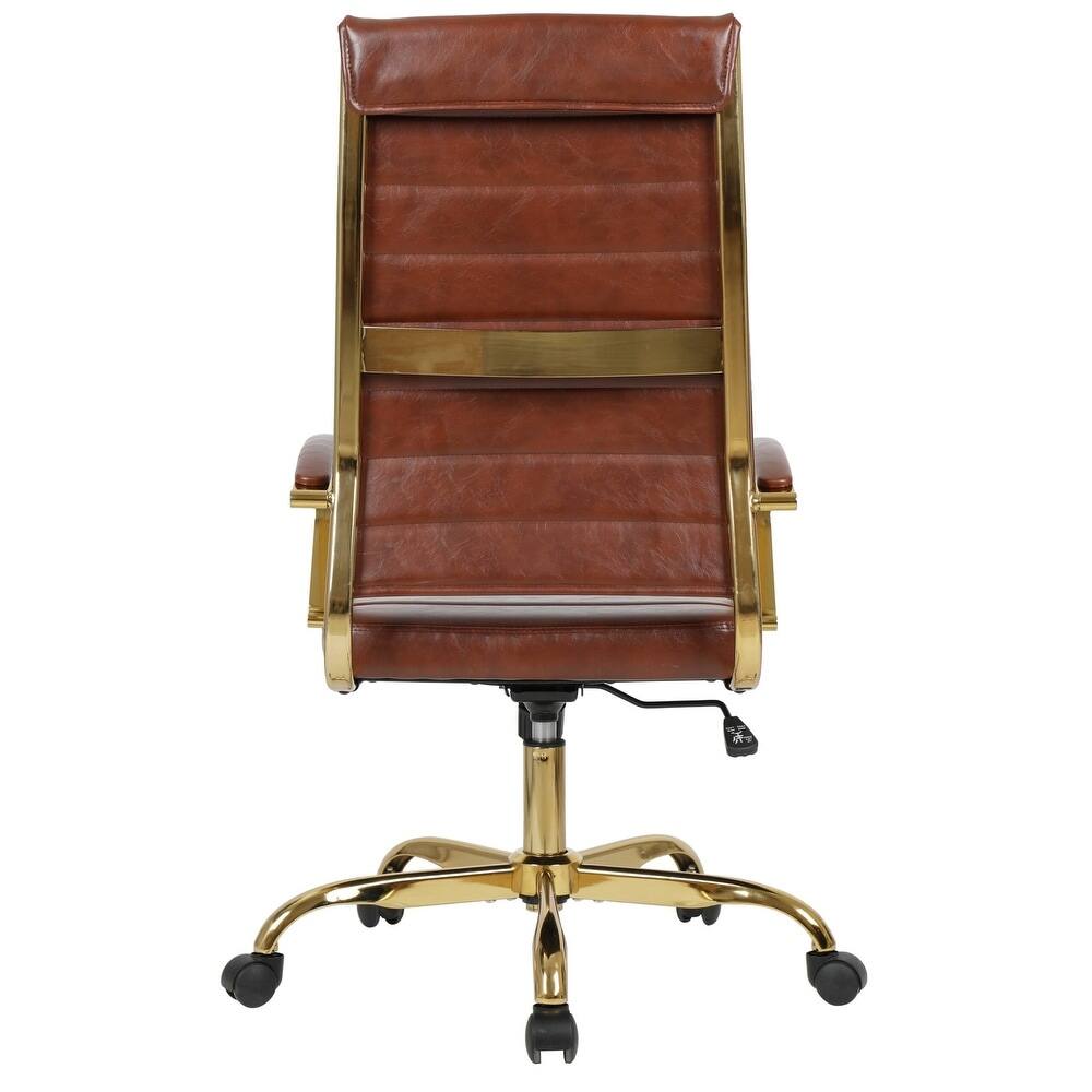 Alt View 5. LeisureMod - Benmar High-Back Leather Office Chair with Gold Accents, Adjustable Height, Swivel and Tilt Conference Desk Chair - Brown.