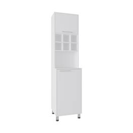 TuHome - Tall Kitchen Pantry with Two Doors, Interior Storage Shelves, Six Bottle Racks and Open Countertop - White