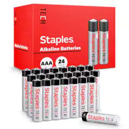 Staples TECH - AAA Alkaline Batteries, 24-Pack, Long-Lasting Power for Remotes, Mouse, Keyboards & Devices