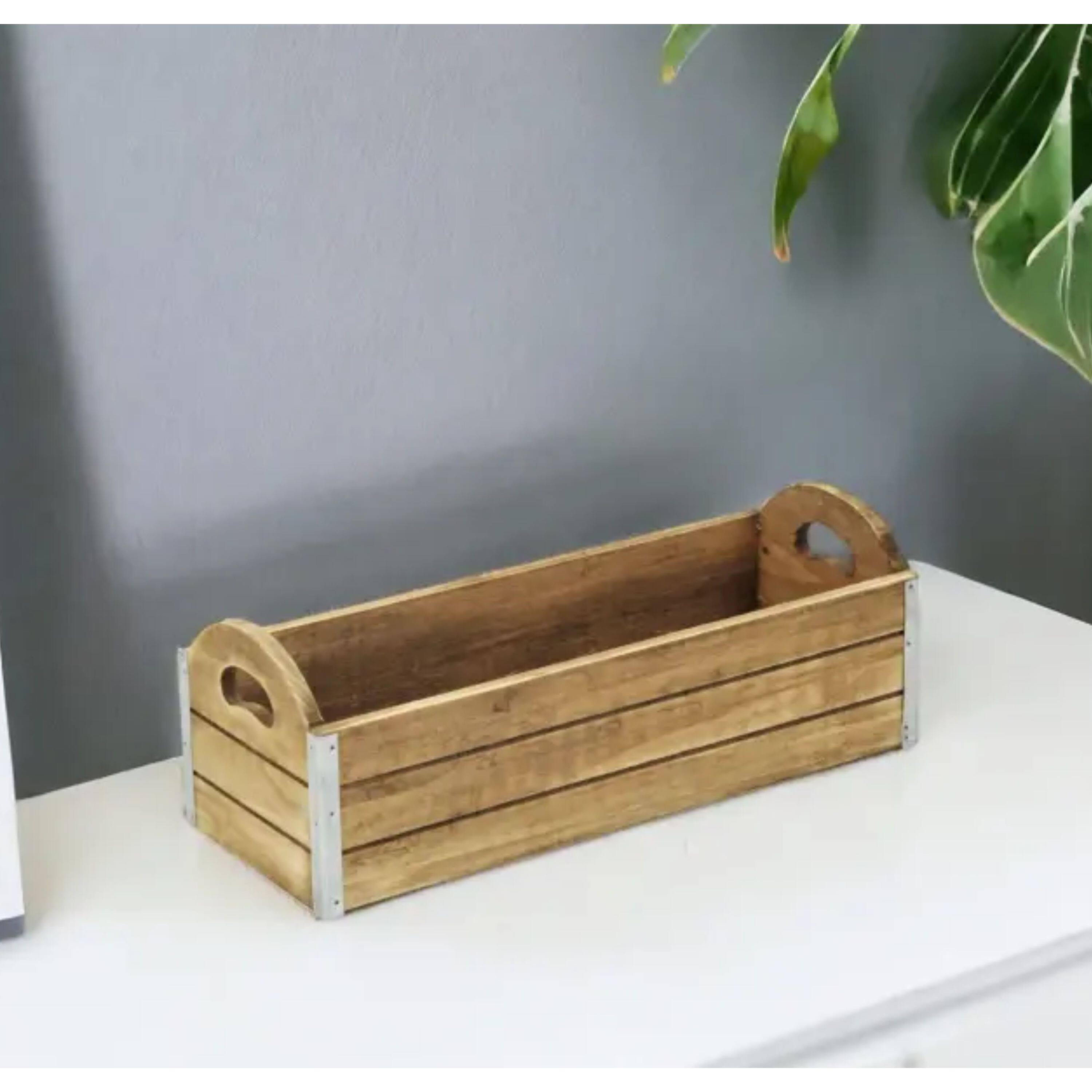 Back. Kitcheniva - 14" Brown Solid Wood Organizer Box - Wood.